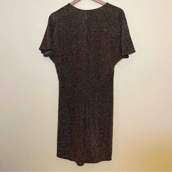 Show Me Your MuMu Dress - Women’s Large Gold - Metallic Mini V-Neck - Picture 3 of 9